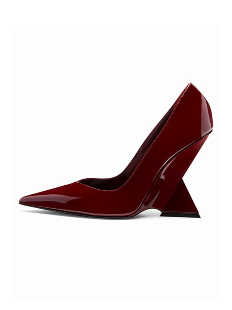 GOOSHOE Strange Heels Women's Sandals Solid Color Pointed Toe High Heels Patent Leather Shallow Pumps Shoes