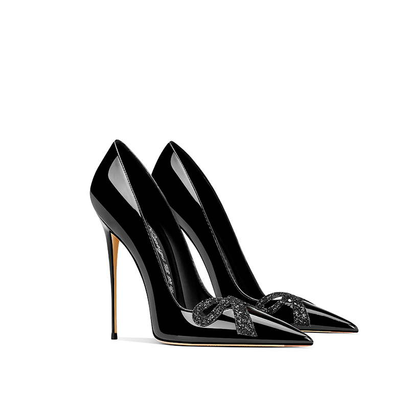 GOOSHOE Women's Black Stiletto Heel Pointed Shallow Mouth Single Shoes