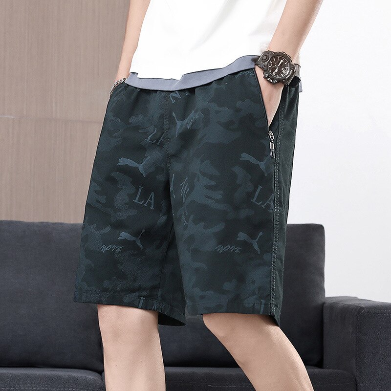 oversized Pure Cotton Shorts For Men's Summer Casual Zippered Pocket Loose Quarter Pants