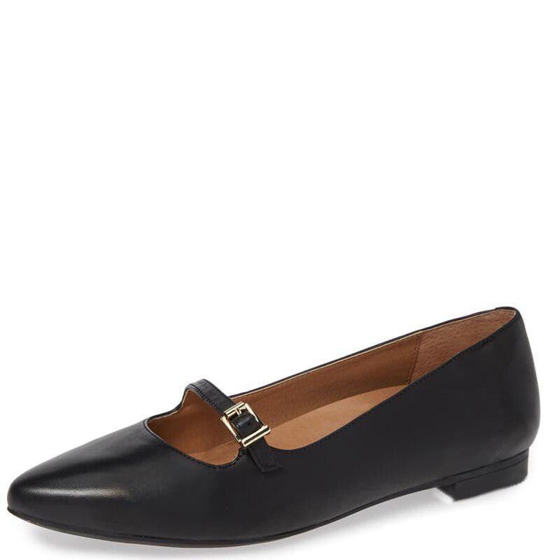 GOOSHOE Black Brown Shallow Woman's Flats Buckle Strap Pointed Toe Dress Shoes Large Size 42 43