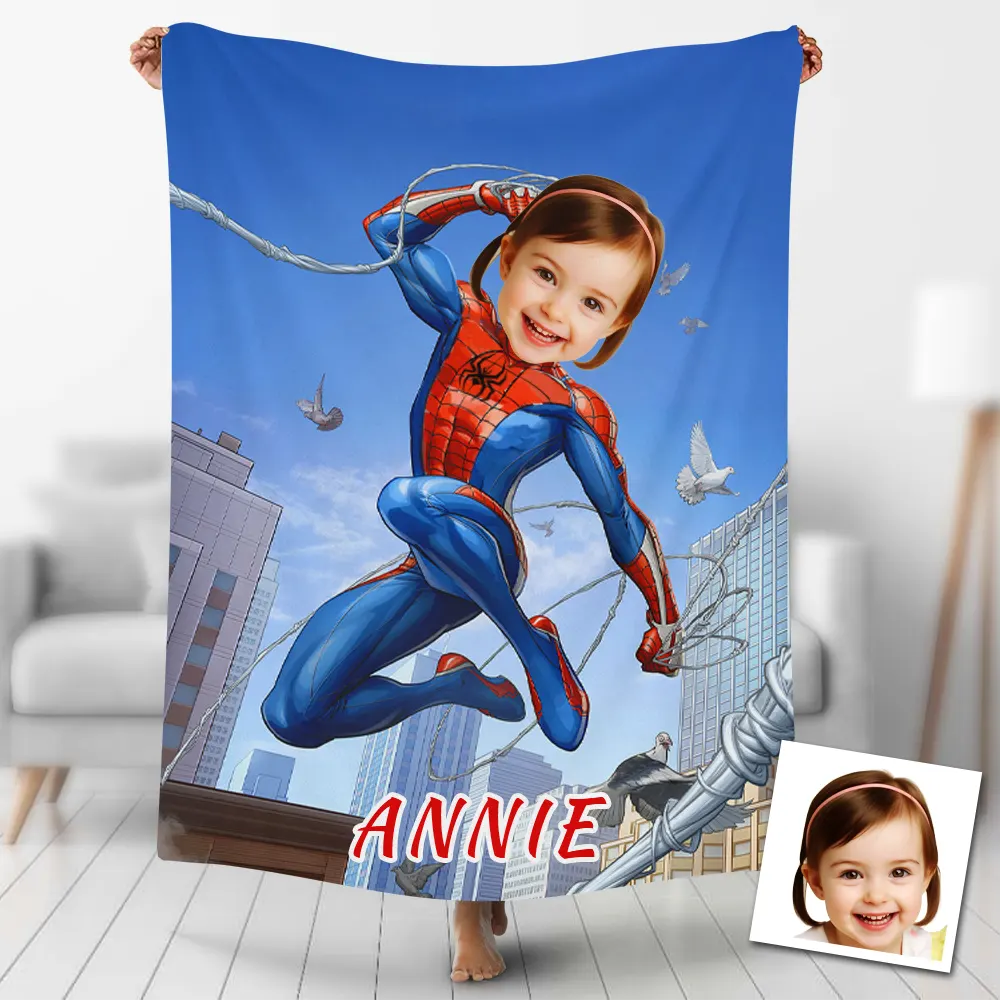 Custom Photo Blankets Personalised Photo Blanket Fleece Spiderman With Pigeon, Painting Style