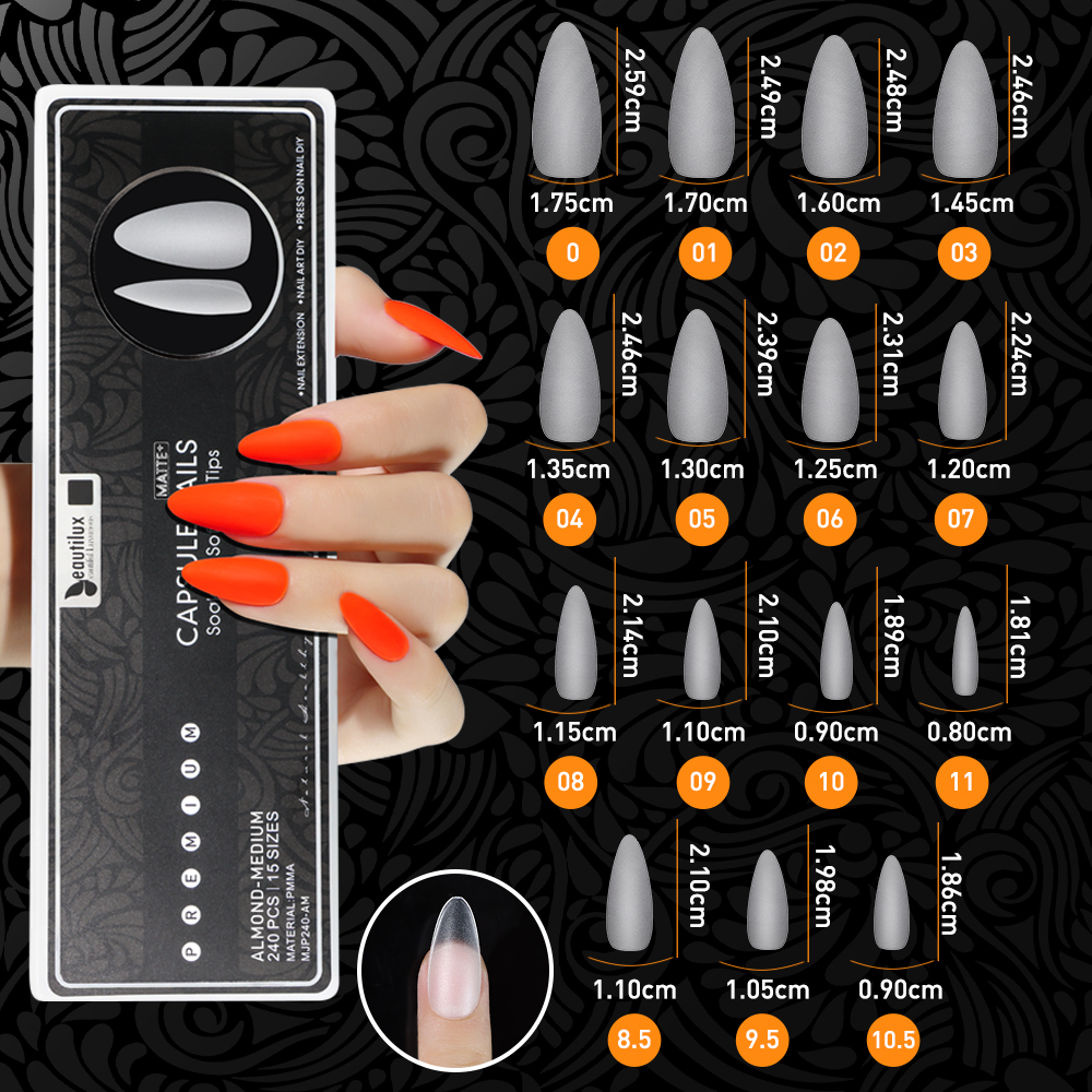 MATTE PLUS CAPSULE NAILS 240pcs|ALMOND|MEDIUM