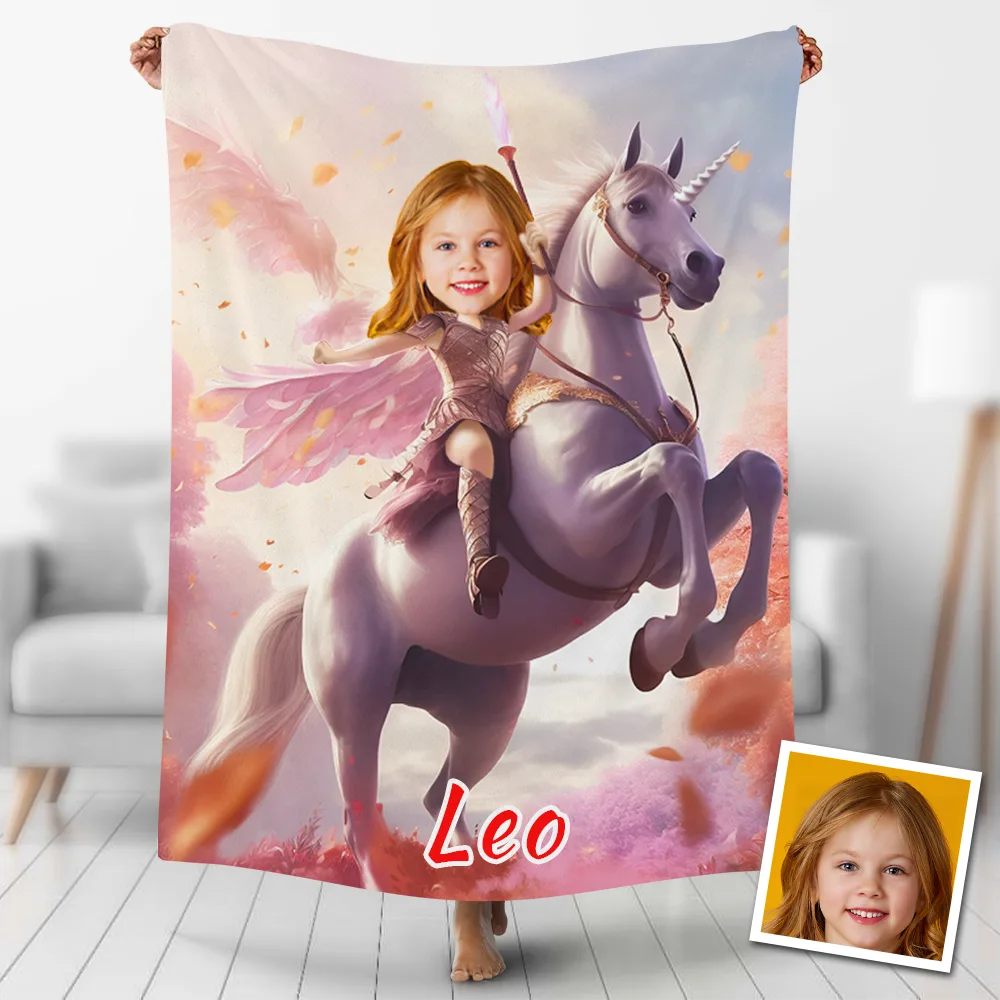 Custom Blankets Personalised Girl Riding Unicorn Blankets