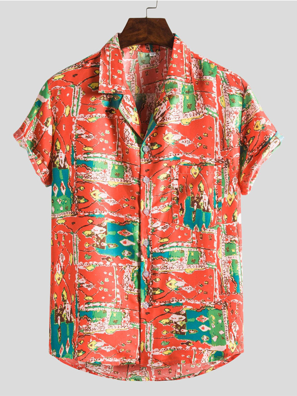 Printed Short Sleeves Lapel Blouses&shirts Tops