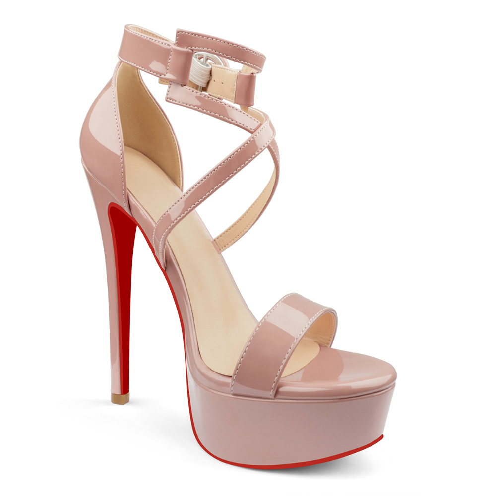 150mm Women's Red Bottom Open Toe Platform Sandals Ankle Strap High Heel Patent Summer Party Wedding Shoes-MERUMOTE