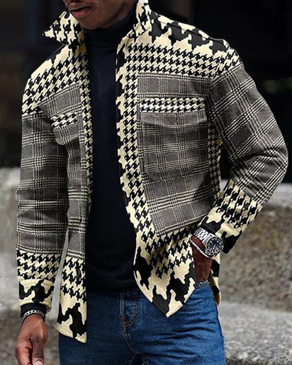 Men's Houndstooth Geometry Double Pocket Coat 0006
