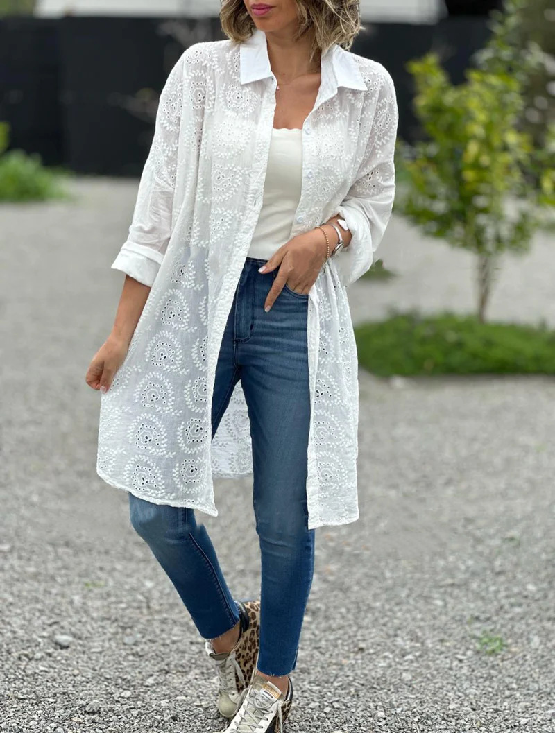 Plus Size Embroidered Hollow Shirt Dress