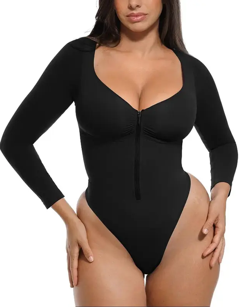 Seamless Full-Body Zipper Long-Sleeved Shapewear Bodysuit (Pre-Sale)