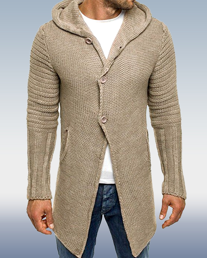 Men's Long Hooded Knit Cardigan