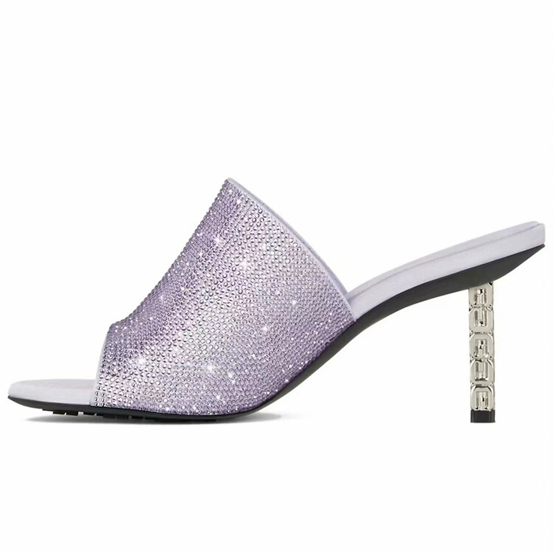 GOOSHOE WomenBling Diamonds Sandals Silver Heels Stiletto Dress Shoes Thin High-Heeled Mules Party Peep Toe Slides
