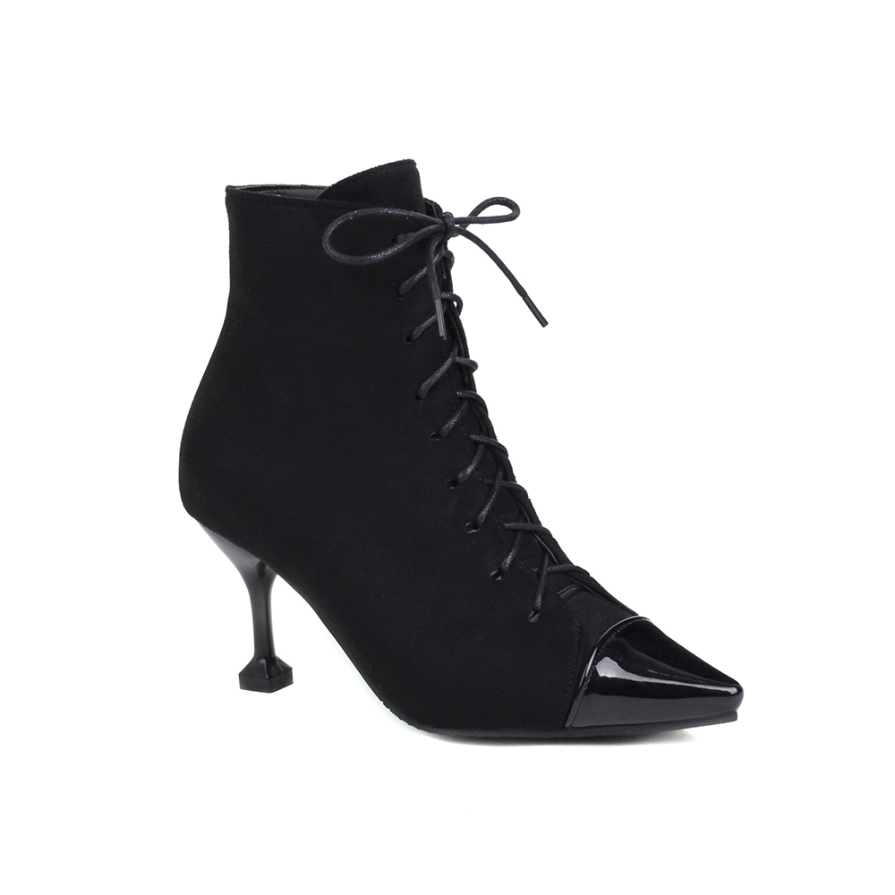 GOOSHOE Female Ankle Boots Cross Straps With Pointed Toe High Wine Glass Heel And Color Matching Short Boot