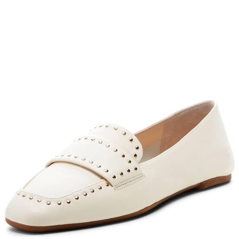 GOOSHOE Black White Rivets Square Toe Flat Woman Loafers Dress For Beach Shoes Large Size 45 46