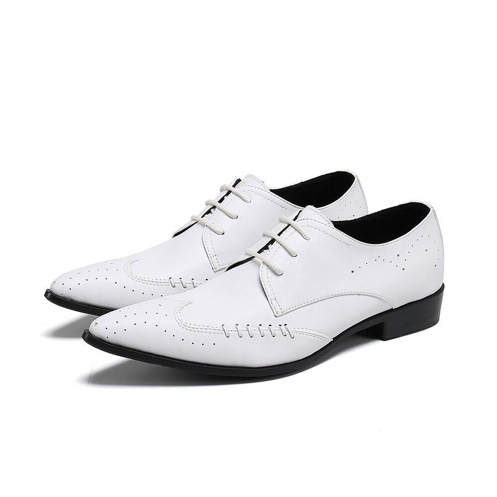 GOOSHOE Men's Pointed Toe Leather Shoes Plus Size Lace Up Oxfords Shoes Men Formal Flats Shoes