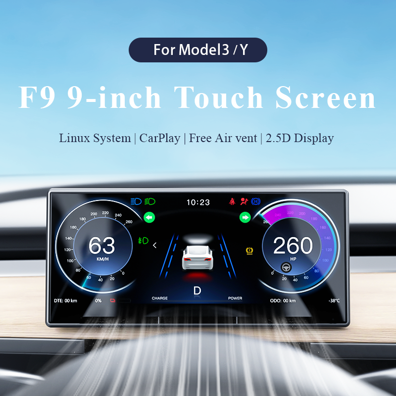 TESLASY Model 3/Y F9 9-inch Carplay/Android Auto Dashboard Touch