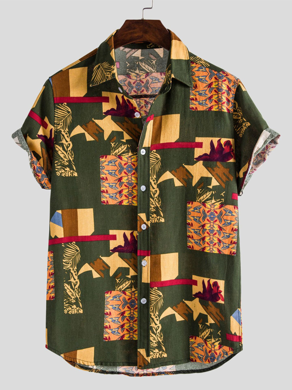 Printed Short Sleeves Lapel T-Shirts Tops T-shirts Blouses&shirts Tops