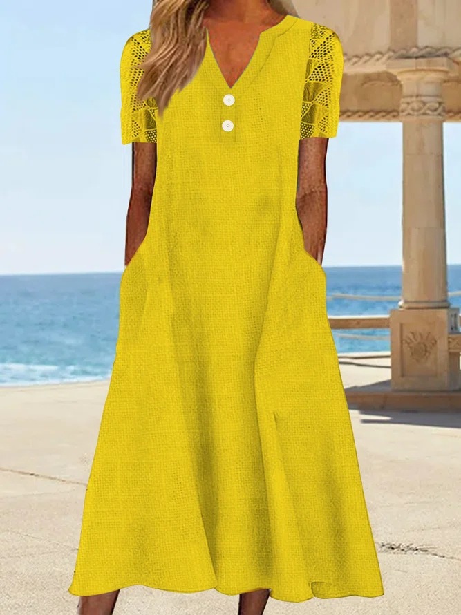 New Popular V-neck Lace Short-Sleeved Printed Dress