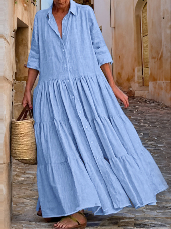 Long Sleeve Layered Shirt Swing Maxi Beach Tunic Dress