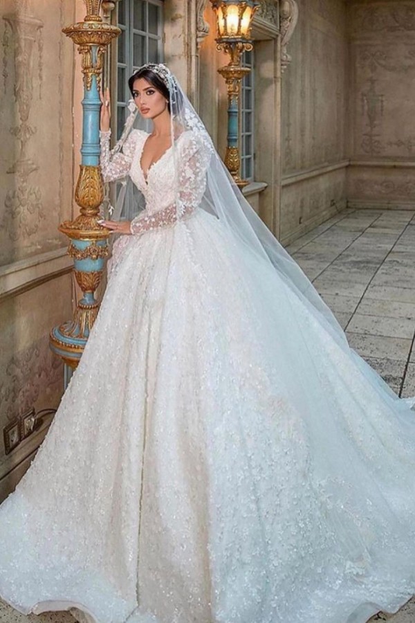 white christmas dresses Sleek Deep V-Neck Long Sleeves with High Slit Wedding Guest Dresses main image 0