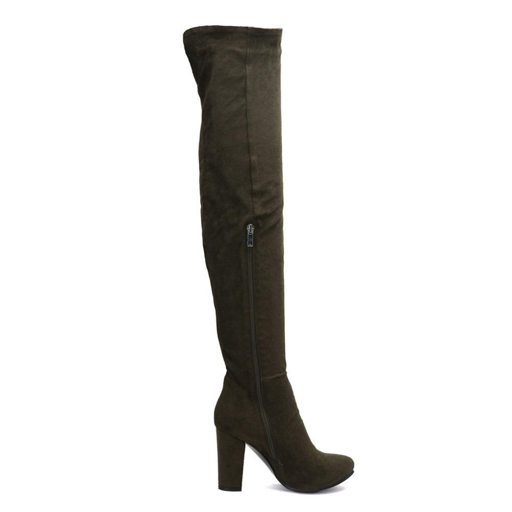 GOOSHOE Block Heel Thigh High Boots Over Knee Boots Large Size Long Boots
