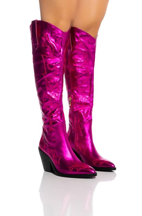 Cowboy Women Western Boots Pointed Toe Embroidery Women Shoes Rose Red Knee High Cowgirl Boots
