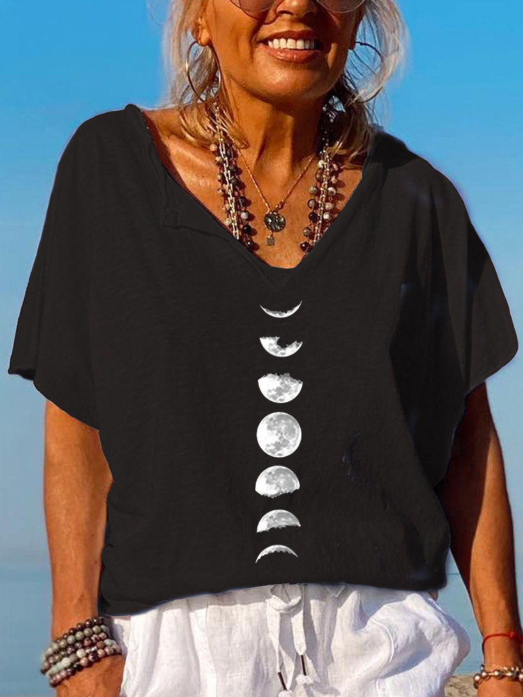 Printed Casual V-neck Women's T-shirt