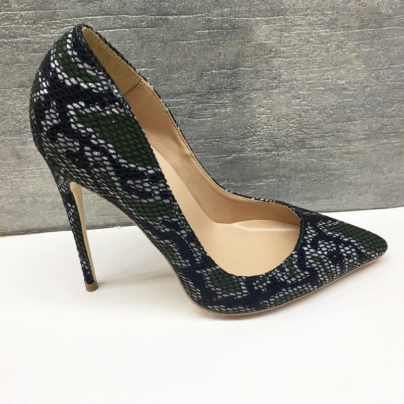 GOOSHOE Snake Flock Women Shoes 12cm High Heel Stiletto Women Pumps 10cm Plus Size 45