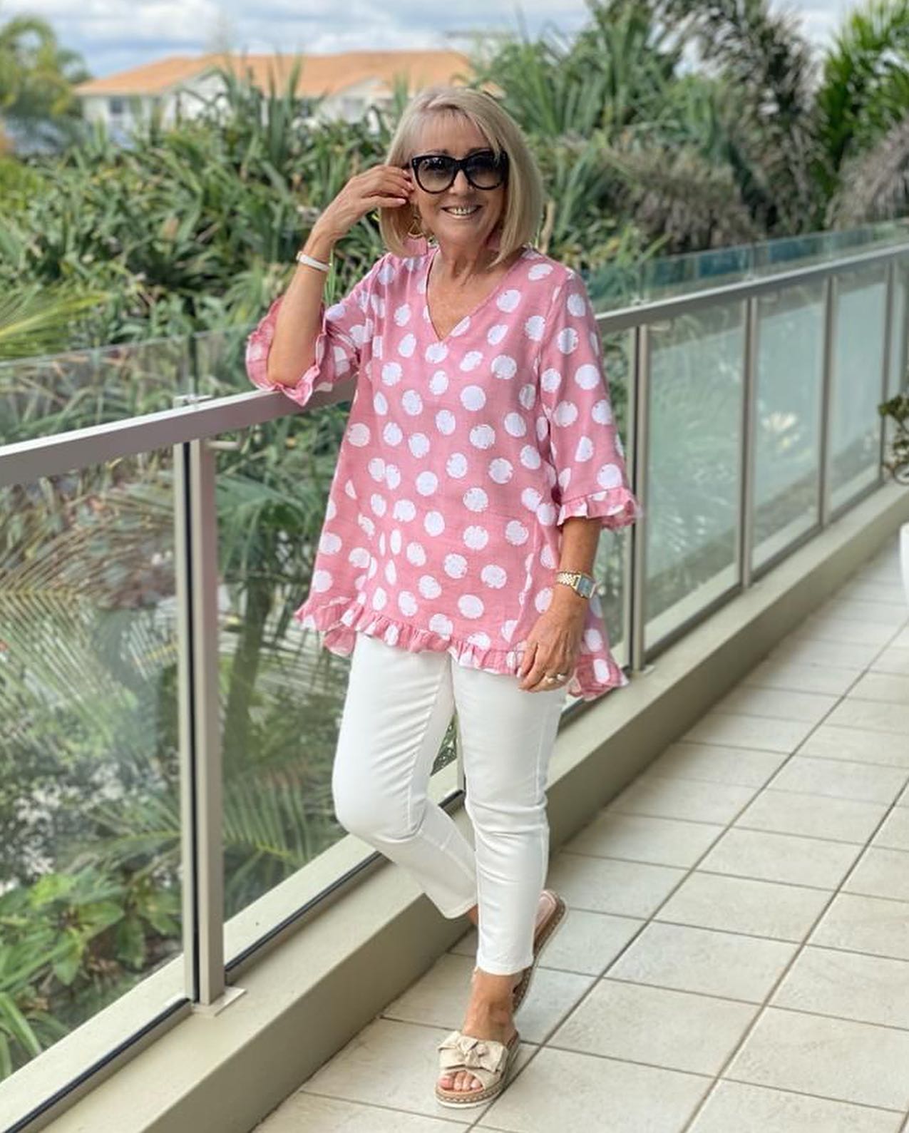 V-neck Polka Dot T-shirt