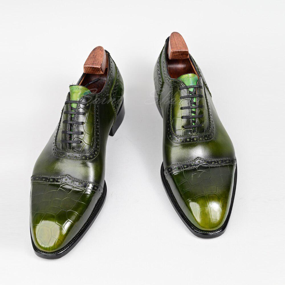 Leather Shoes Men's Oxford Embossed Crocodile Pattern Dress Shoes Goodyear Welted Shoes