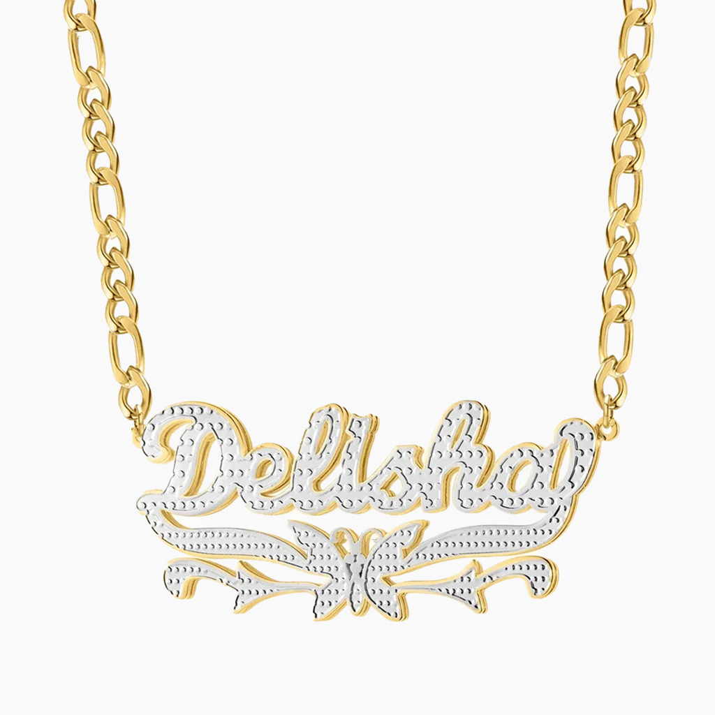 Custom Gold Butterfly Double-Layer Name Necklace
