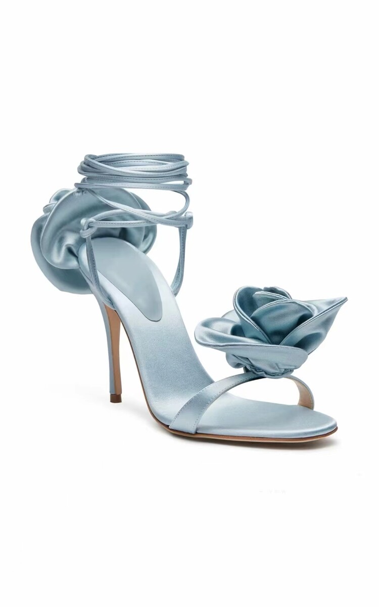 GOOSHOE Women's Walk High Heels Front And Back Satin Rose Lace Flower Women's Sandals