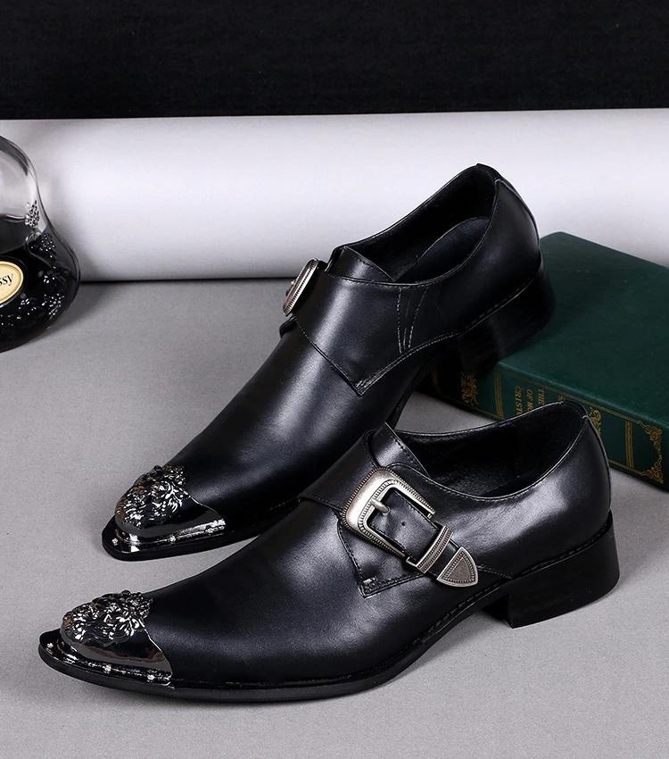 GOOSHOE Iron Pointed Toe Man Dress Leather Oxfords Shoes Male Buckles Men Oxfords Shoes Sapatos