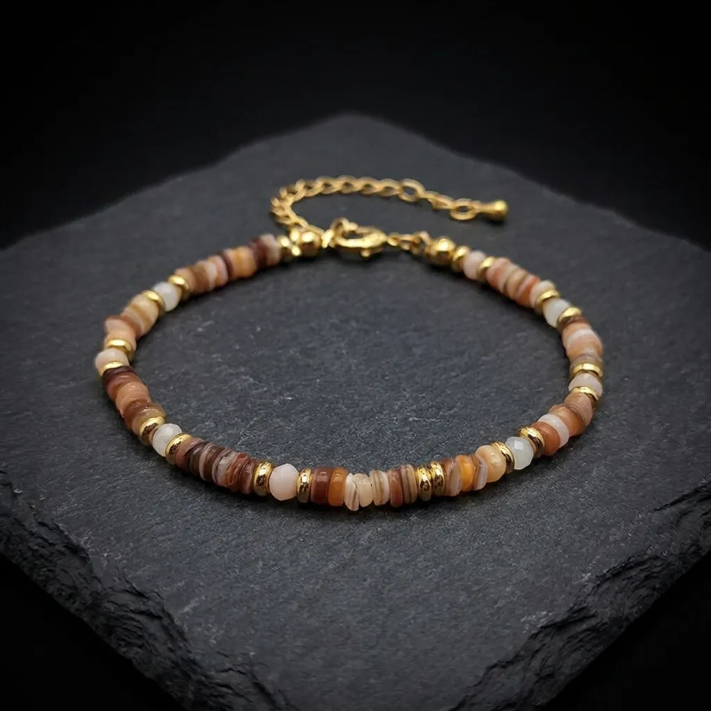 JiStones Amalfi Vintage Collection: Natural Shell & 18K Gold Plated Layered Bracelet Amalfi Sunset (Multi)