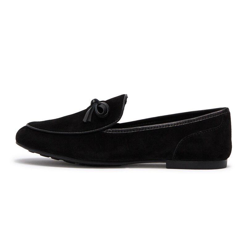GOOSHOE Black Ballet Flats Round Toe Loafers Large Size Women Butterfly-knot Shoes