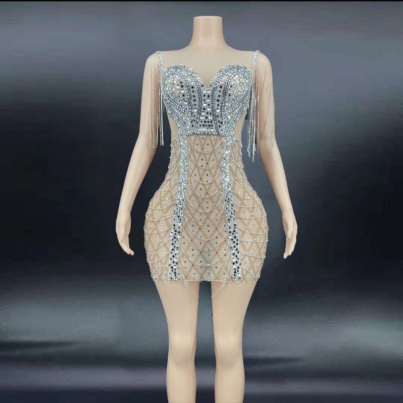 GOOSHOE Dresses In Diamond Tassel Formal Apparel Micro Dress