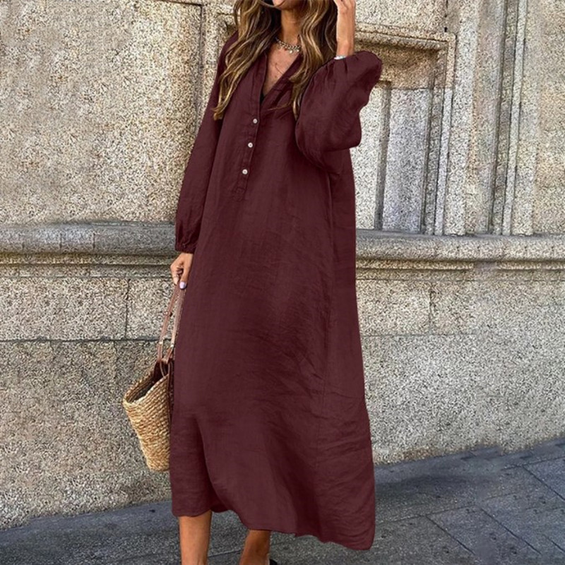 Plus Size V-neck Long Sleeve Midi Tunic Dress