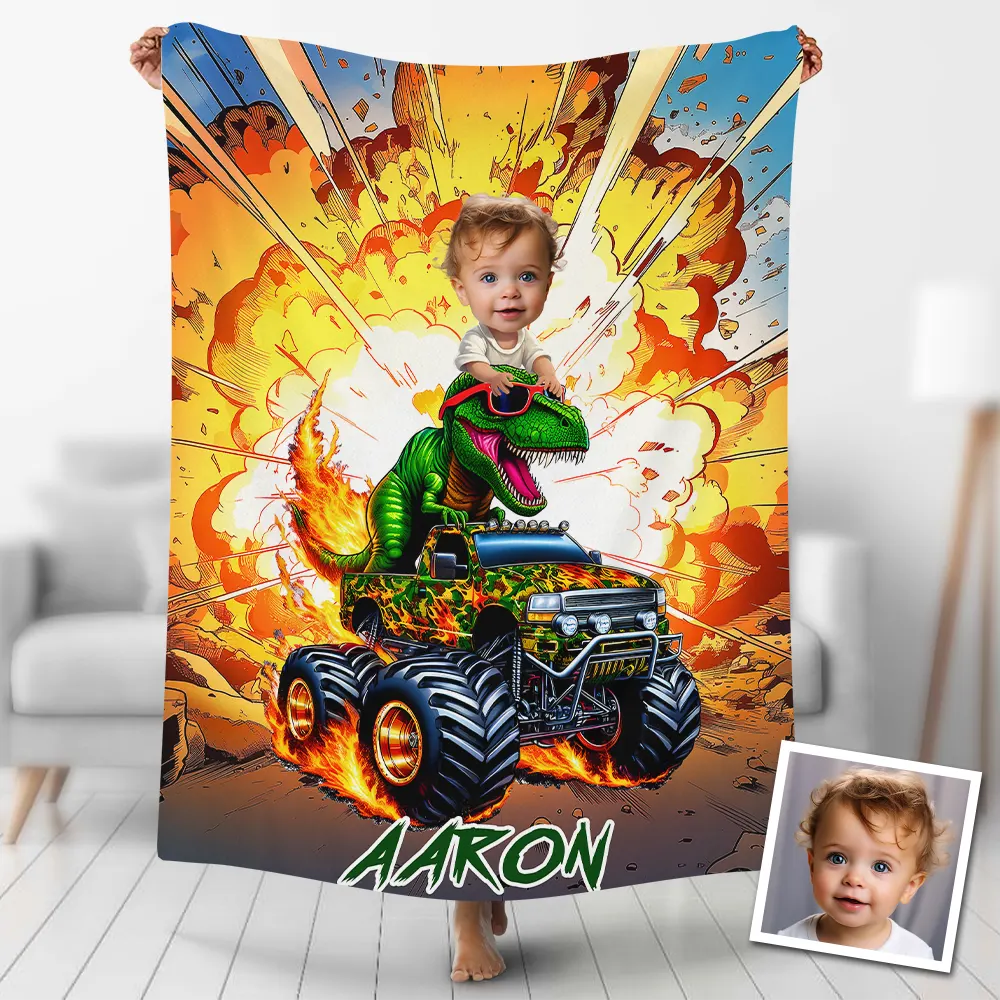 Custom Dinosaur Blankets Personalised Dinosaur Truck Fleece Blanket