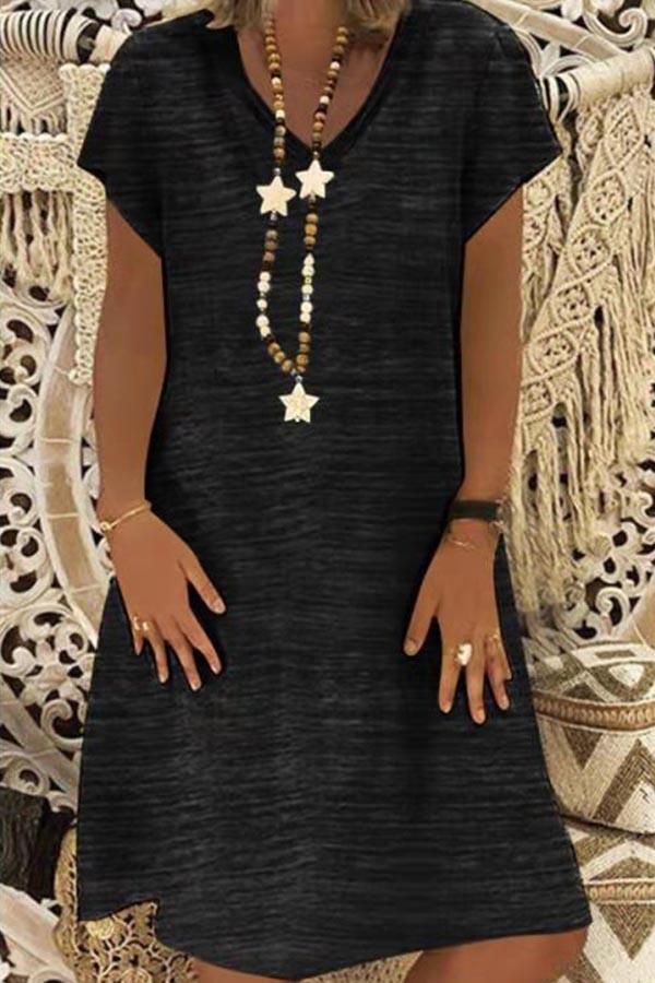 Short Sleeve V-neck Hip Dress