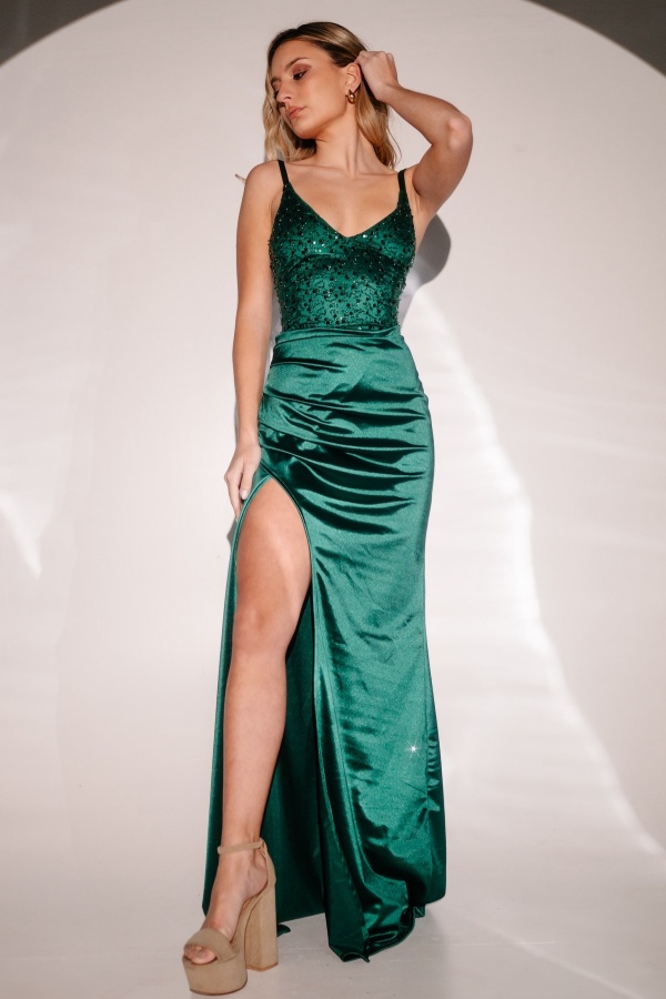 Ink Green Sequins Split Lace-up Prom Dress ZT0297 Ink Green Sequins Split Lace-up Prom Dress ZT0297