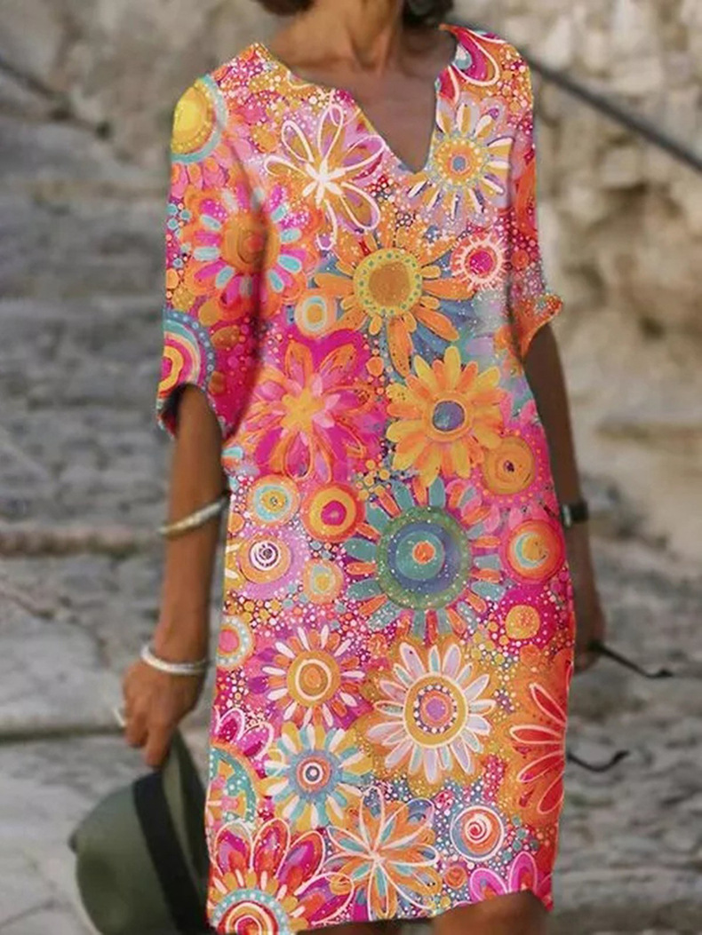 Floral print V-neck summer/autumn dress
