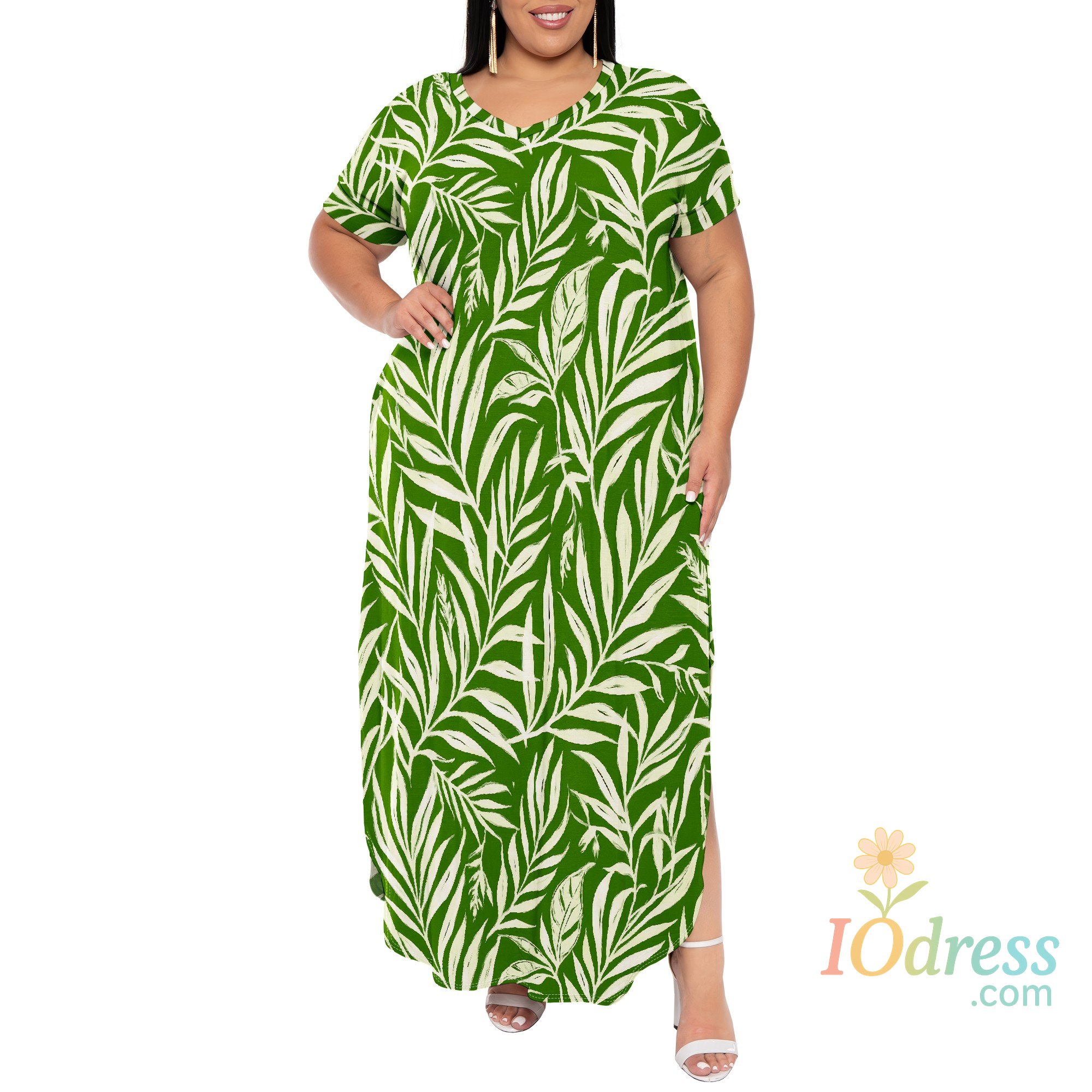 IO Dress Plus Size Short Sleeve Maxi Dress with Side Slit – Perfect for Casual Wear, Summer Vacations, Beach Days & Daily Outings(XL-6XL)