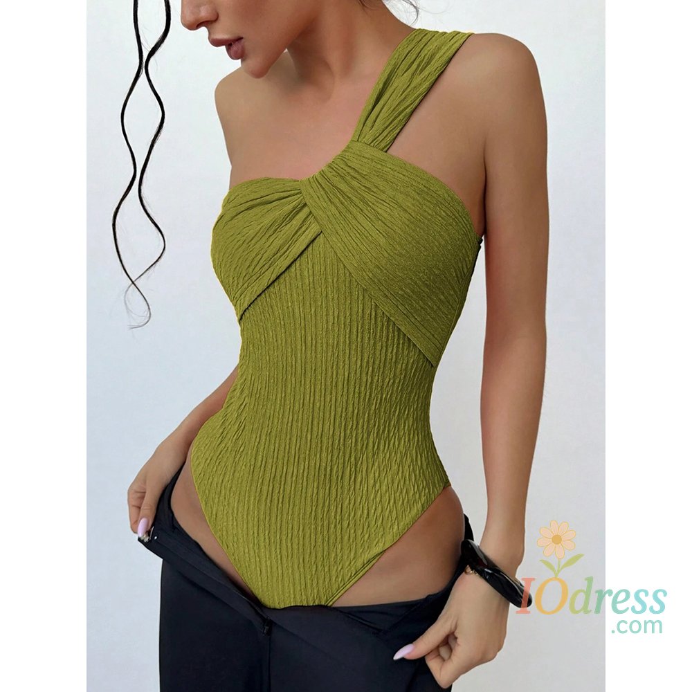 IO Dress Sexy Rib One Shoulder Swimwear Women One Piece Swimsuit 2025 Bathing Suits Cut-out Swimming Suit Female for Beach Wear Monokini