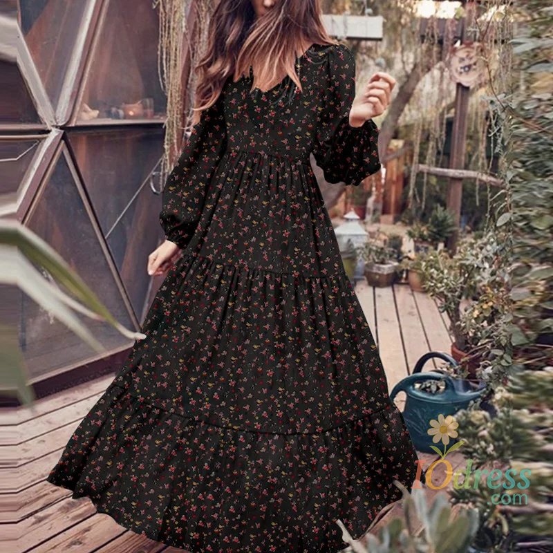 IO Dress Casual V-neck Maxi Dress Creative Style Winter Fashion Women's Chiffon Overhead Skirt Large Swing Type One Piece Dress