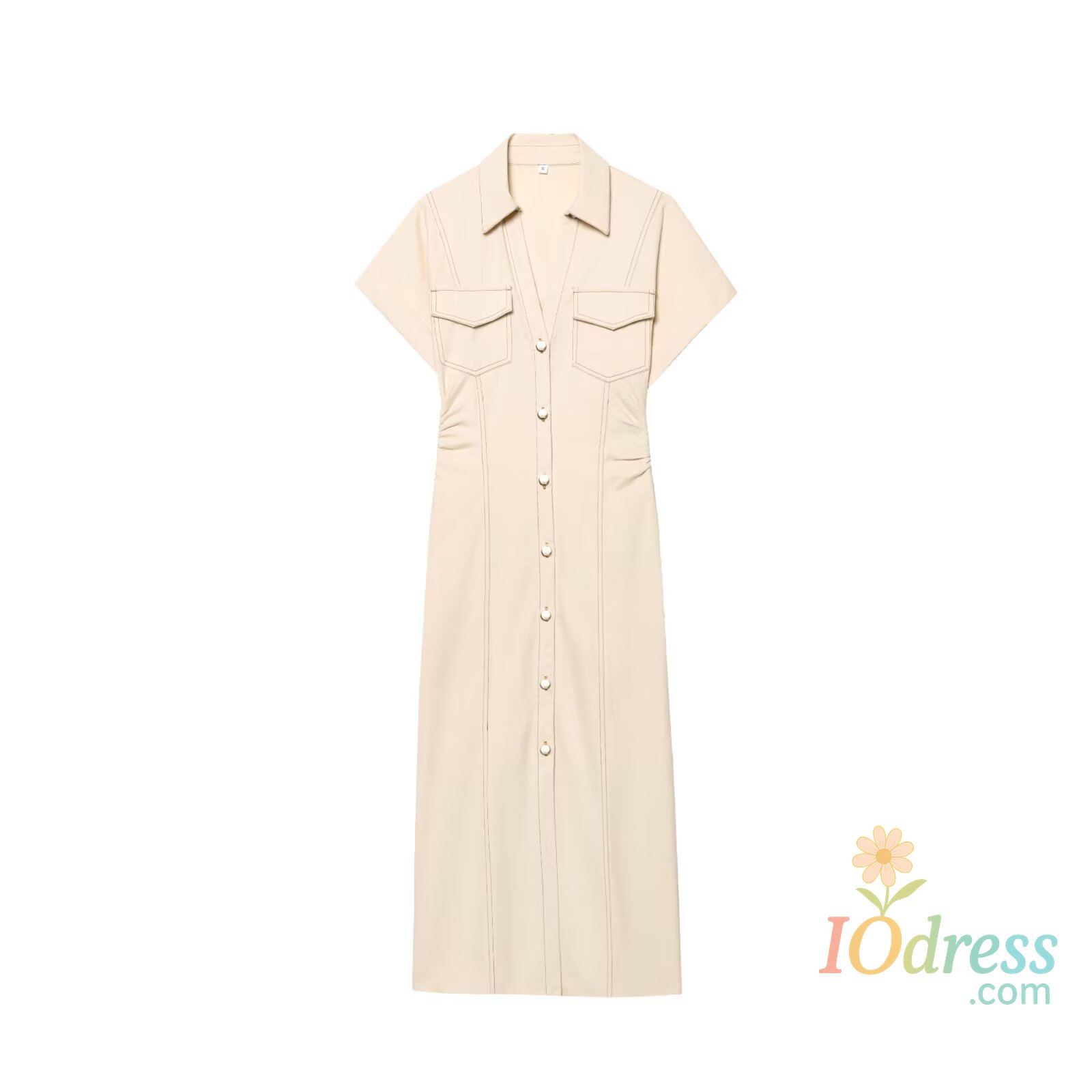 IO Dress ETJ 2025 summer new TRAF women's elegant fashion waist pleated V-neck short-sleeved temperament denim MIDI dress