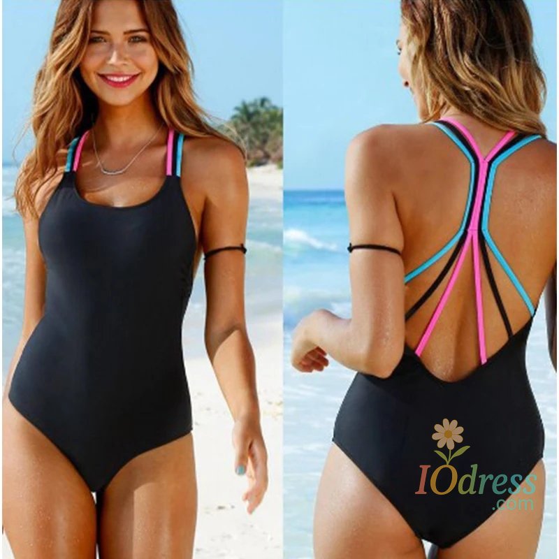 IO Dress Mujer Mayo Push Up Swimwear Criss Cross Back One-piece Beach Bathing Suit Gradient Print Plavky Sexy One Piece Women Swimsuit