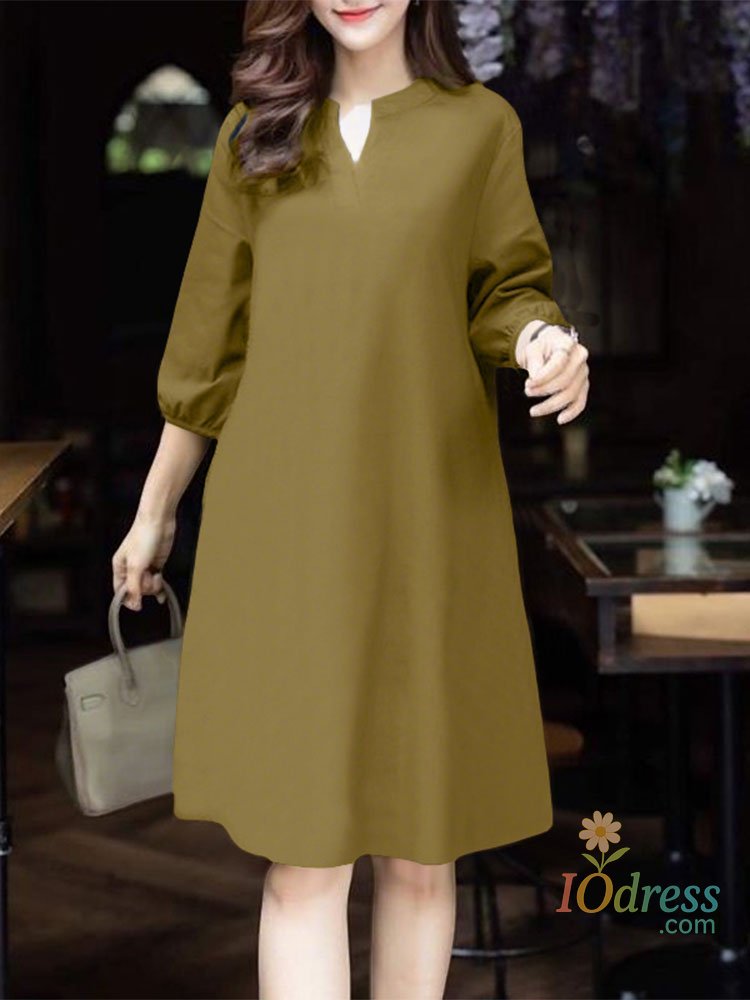IO Dress 2025 choice Fashion Women V Neck 3/4 Sleeve Dress Autumn Sundress Elegant Solid OL Work Dresses Casual A Line Loose Vestido Robe