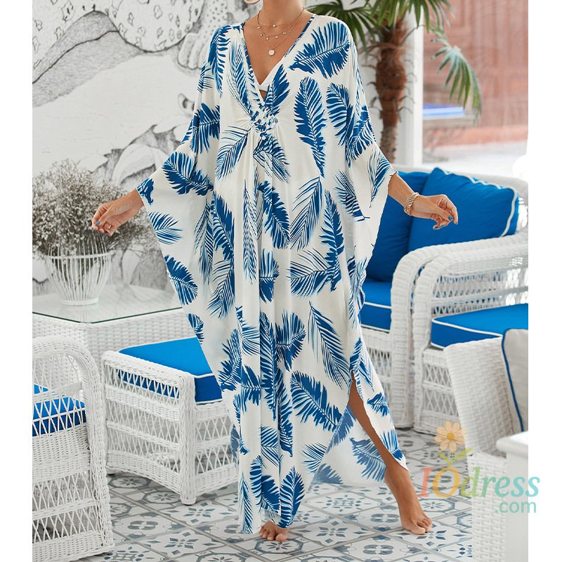 IO Dress Boho Sexy Women's Dress Apring Summer Fashion Cotton Printed Beach Cover Up Vacation Casual Bikini Proof Loose Dresses For Women