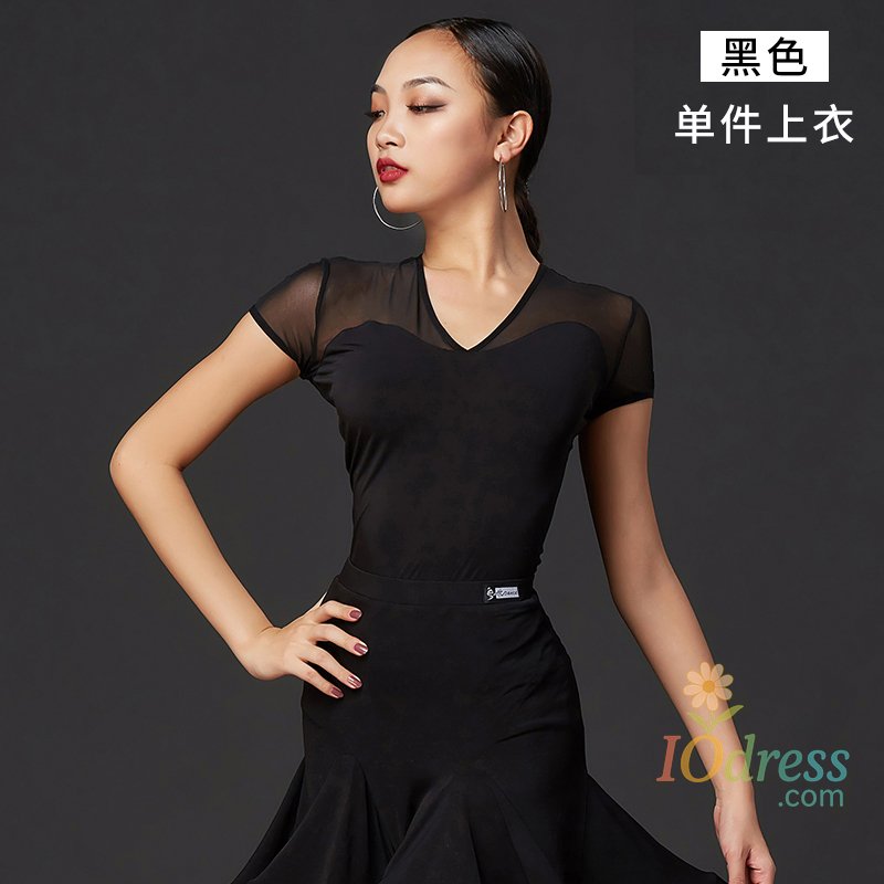 IO Dress New Latin dance top adult sexy V-neck leopard print modern ballet cha tango samba rumba yoga dance top dress for women
