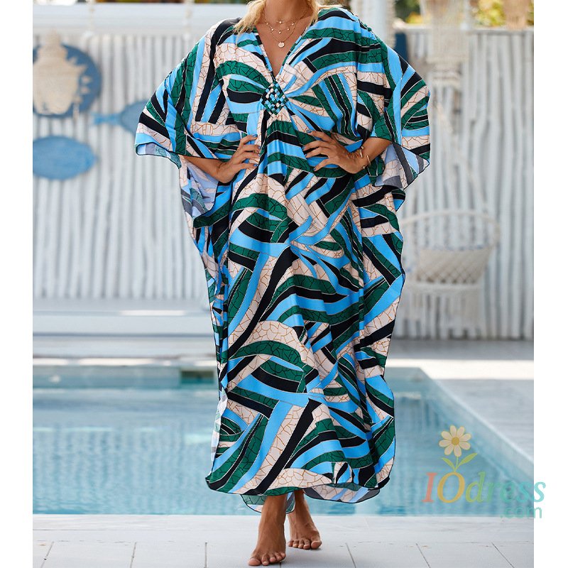 IO Dress Boho Sexy Women's Dress Apring Summer Fashion Cotton Printed Beach Cover Up Vacation Casual Bikini Proof Loose Dresses For Women