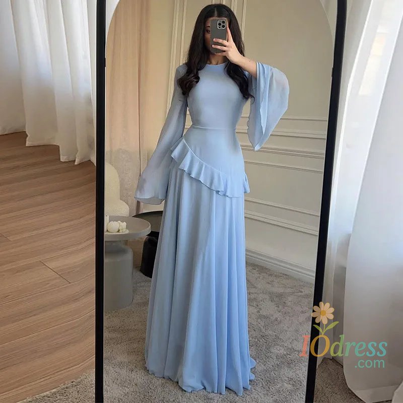 IO Dress Sexy Ruffle Long Dress Women Slim O-Neck Full Sleeve Waist-Closed Lady Dresses 2025 Summer Fall Fashion Female Vacation Robe