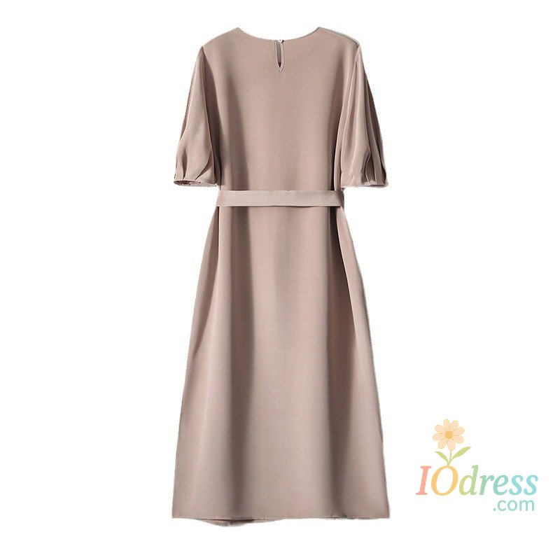IO Dress Heavy Silk 30MM Mulberry Silk Round Neck Short Sleeve Temperament Lace-up Dress Women's Skirt Summer New Long Dress